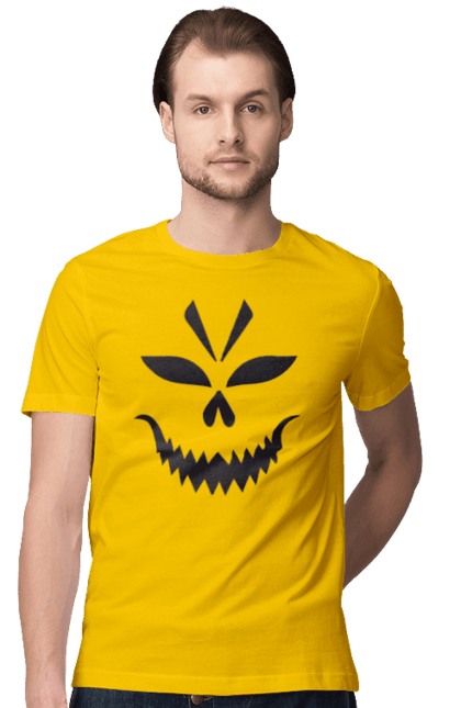 Men's t-shirt with prints Halloween pumpkin face. Costume, halloween, holiday, october, october 31, pumpkin, scary, sweets, trick or treat. 2070702