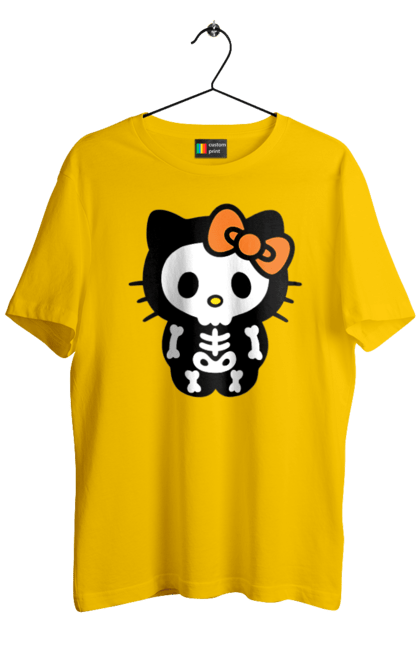 Men's t-shirt with prints Hello Kitty Halloween. Brand, character, halloween, hello kitty, kitten, kitty, skeleton, zombie. 2070702