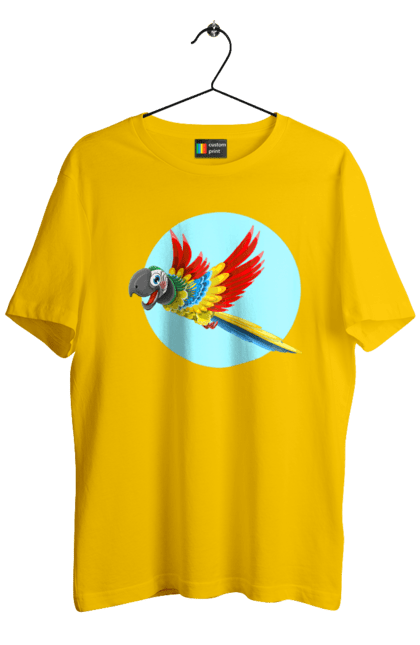 Футболка чоловіча з принтом "Папуга". Барвистий папуга, какаду, кольоровий папуга, папуга, що летить. 2070702