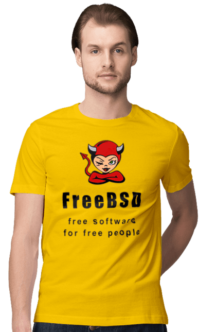 Футболка чоловіча з принтом "Freebsd Для Вільних". Bsd, freebsd, unix, адміністратор, айті, айтішник, безкоштовна, безкоштовно, бестія, вільна, демон, демонесса, доступність, незалежність, операційна система, ос, програміст, програмне забезпечення, свобода, сисадмін, система, системний адміністратор, софт, текст, червоний, чорний. 2070702