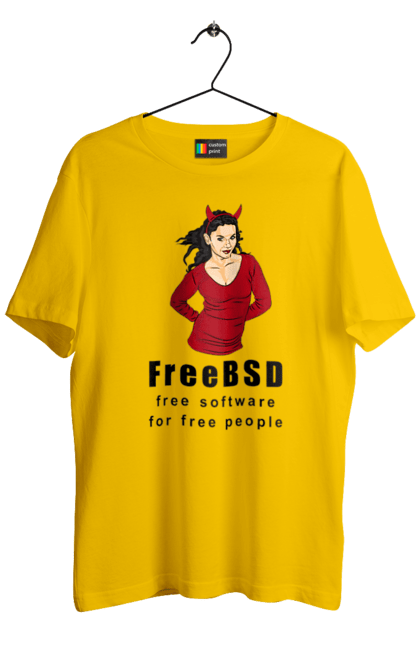 Футболка чоловіча з принтом "Freebsd Для Вільних". Bsd, freebsd, unix, адміністратор, айті, айтішник, безкоштовна, безкоштовно, бестія, вільна, демон, демонесса, доступність, незалежність, операційна система, ос, програміст, програмне забезпечення, свобода, сисадмін, система, системний адміністратор, софт, текст, червоний, чорний. 2070702