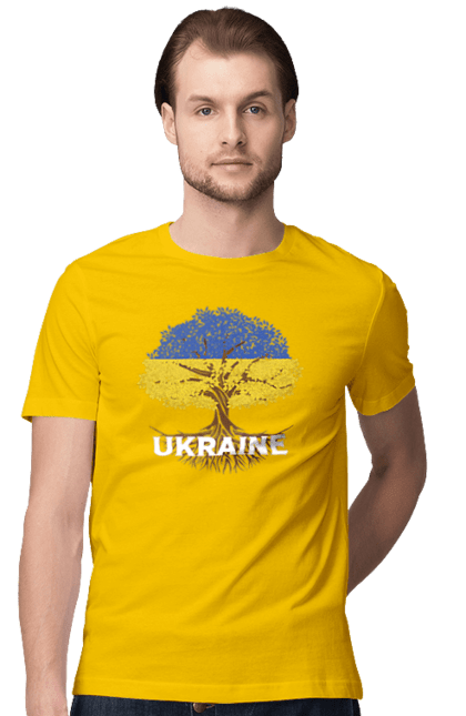Футболка чоловіча з принтом "Прапор України Дерево та Коріння". Жовто-блакитний, жовто-блакитний прапор, прапор україни, україна, українець, українка, українське коріння, український, український прапор, я люблю україну. Milkstore