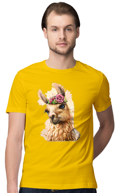 Футболка чоловіча з принтом "Лама Портрет". Лама, портрет, тварина. 2070702
