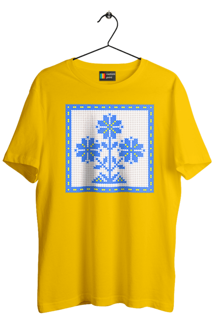 Футболка чоловіча з принтом "Жовто блакитна вишивка квіти". Вишивка, вишивка хрестиком, квіти, символ україни, традиції україни, україна. 2070702
