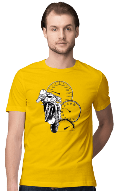 Футболка чоловіча з принтом "Мотоцикл Швидкість Чорний". Мото, мотоцикл, розгін, швидкість. 2070702