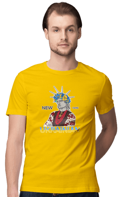 Men`s t-shirt with prints UA & NY. Embroidered shirt, new york, statue of liberty, ukraine, wreath. 2070702