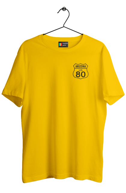 Men`s t-shirt with prints Route 80. Bike, biker, biker club, bikers club, brother, brutal, dude, hot asphalt, hot horse, hot rod, motorcycle, motorcyclist, real man, road 50, road 66, road 80, roads of america, roads of ukraine, roads we choose, speed, take, thirst for speed. 2070702