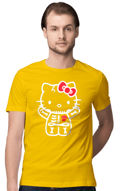 Men's t-shirt with prints Hello Kitty Halloween. Brand, character, halloween, hello kitty, kitten, kitty, skeleton, zombie. 2070702