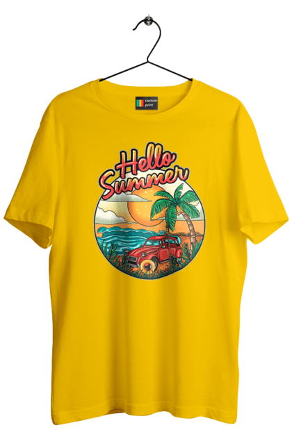 Men`s t-shirt with prints Hello Summer, Car By The Sea. Beach, island, palm, summer. 2070702