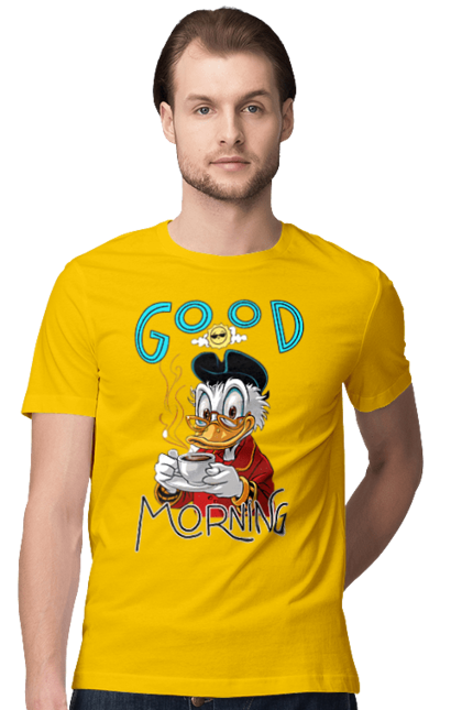 Men's t-shirt with prints Scrooge McDuck. Coffee, cup, disney, mcduck, scrooge, scrooge mcduck, uncle scrooge. 2070702