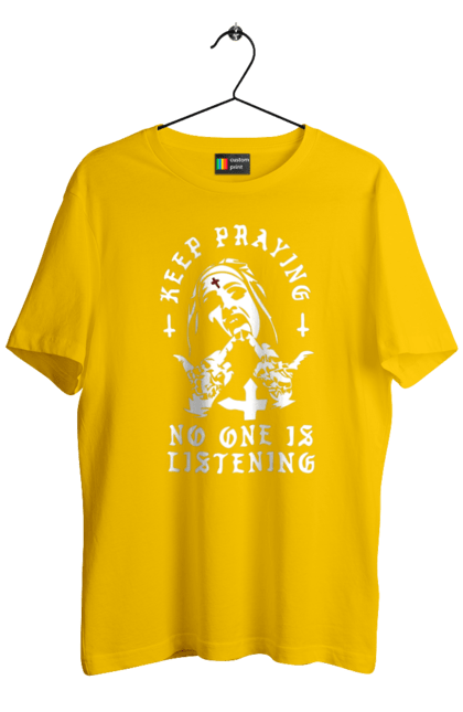Men`s t-shirt with prints Keep praying no one is listening. Cool, fak, fashionable, is listening, keep praying, no one, nun, stylish. 2070702