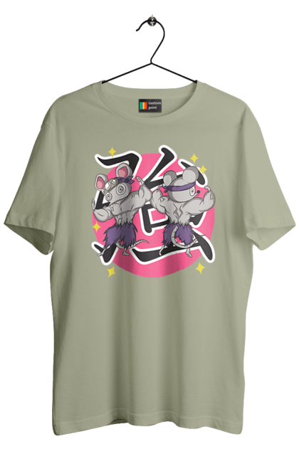 Men's t-shirt with prints Demon Slayer Uzui Tengen's mice. Anime, demon slayer, kimetsu no yaiba, manga, mice, serial, tengen, tengen uzui, uzui. 2070702