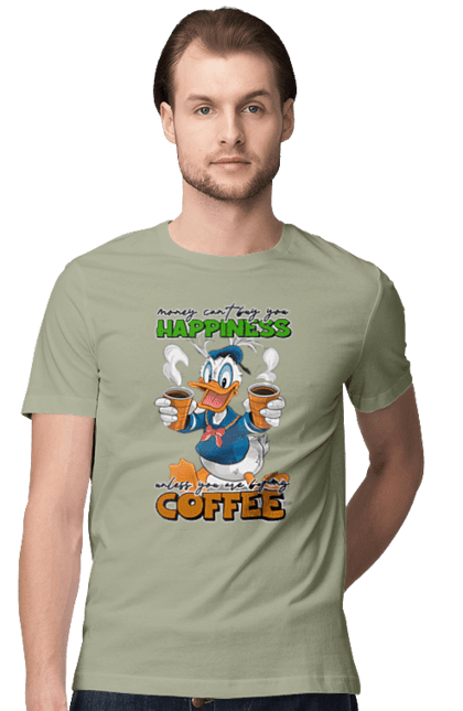 Men's t-shirt with prints Donald Duck Coffee. Animated series, cartoon, coffee, cup, disney, donald duck. 2070702