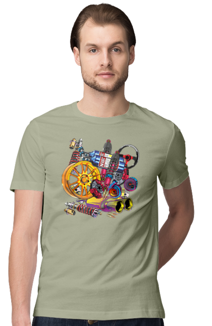 Футболка чоловіча з принтом "Автозапчастини". Автозапчастини, гонка, драгрейсинг, драйв, машина, стрітрейсинг. 2070702
