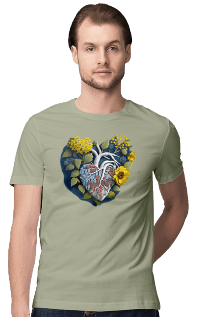 Футболка чоловіча з принтом "Серце квіти". Люблю україну, перемога україни, серце, символи україни, соняшник, традиції україни, україна. 2070702