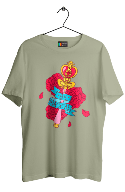 Men's t-shirt with prints Be Magical. Anime, charm, flowers, magic, rose flower, sailor moon, tv series, wand. 2070702