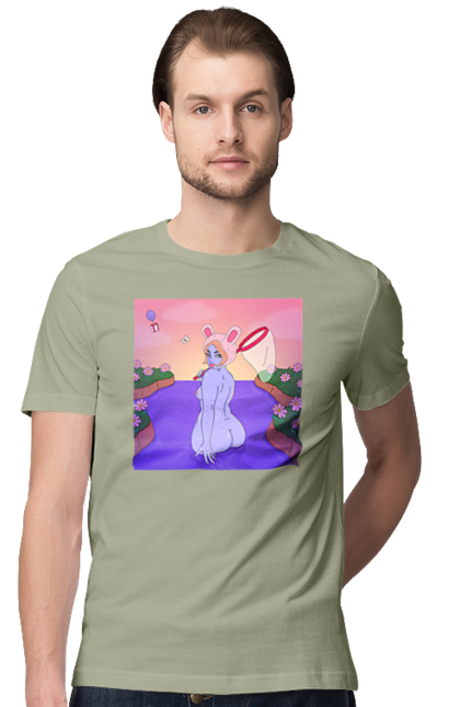 Men`s t-shirt with prints Purple Girl On The Hunt. Girl, naked, net. 2070702
