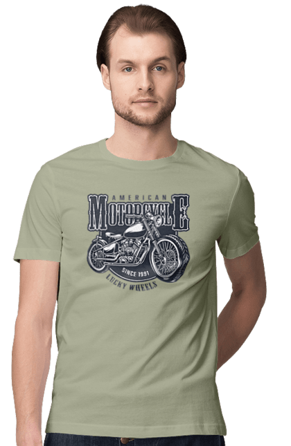 Футболка мужская с принтом Крутой винтажный мотоцикл. Винтаж, винтажный, мотоцикл, мотоциклы, мужской, ретро, стильно. 2070702