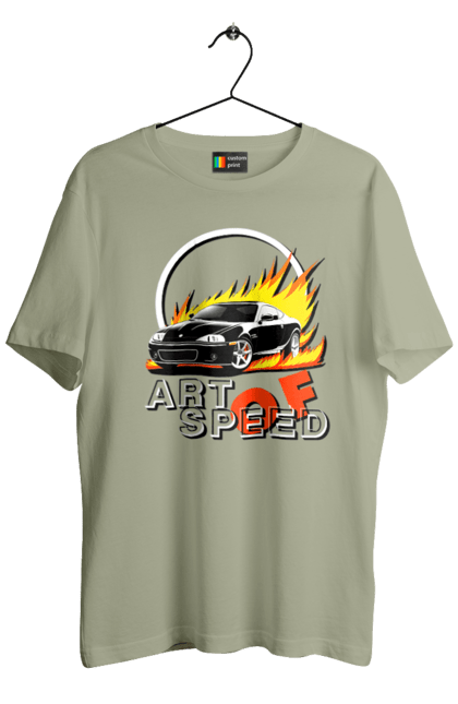 Футболка чоловіча з принтом "Автомобіль у вогні". Авто, автомобіль у вогні, гонка, дрейф, спорт, спортивна машина, швидкість. 2070702