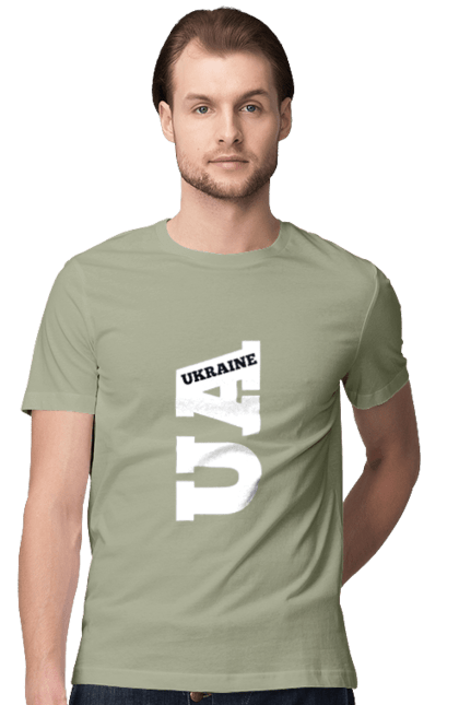 Футболка чоловіча з принтом "Україна". Абревіатура, батьківщина, емблема, логотип, напис, текст, україна. 2070702