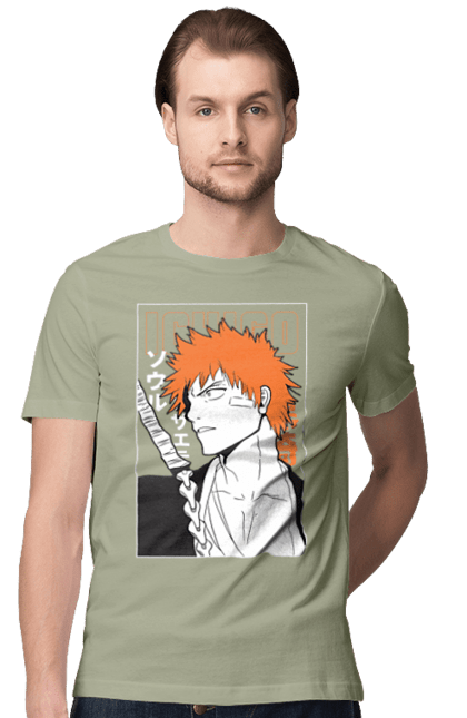 Футболка мужская с принтом Блич Ичиго Куросаки. Anime, bleach, ichigo kurosaki, manga, аниме, блич, ичиго, ичиго куросаки, манга. 2070702