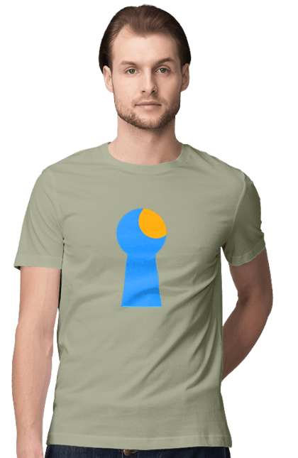 Men`s t-shirt with prints Замочная скважина. Castle, cleft, door, interest, key, light through, open the door, well. 2070702