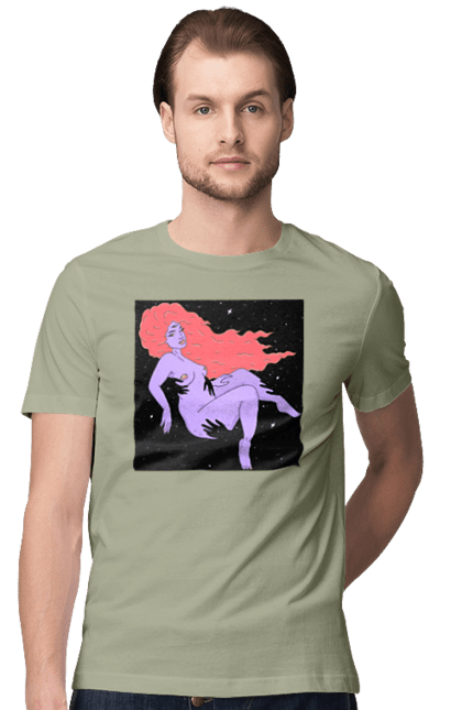 Футболка мужская с принтом Фиолетовая Девушка В Черной Дыре. Девушка, лапают. 2070702