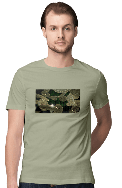 Футболка чоловіча з принтом "Біткойн". Багатство, біткойн, валюта, гроші, криптовалюта, курс, майнінг, матриця, монета, розкіш, цифровий світ. 2070702