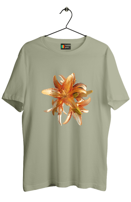 Men`s t-shirt with prints Orange lily. Beauty, flower, lily, nature, orange, solar. 2070702
