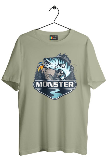 Футболка чоловіча з принтом "Рибалка". Монстер, рибак, рибалка, хоббі. 2070702