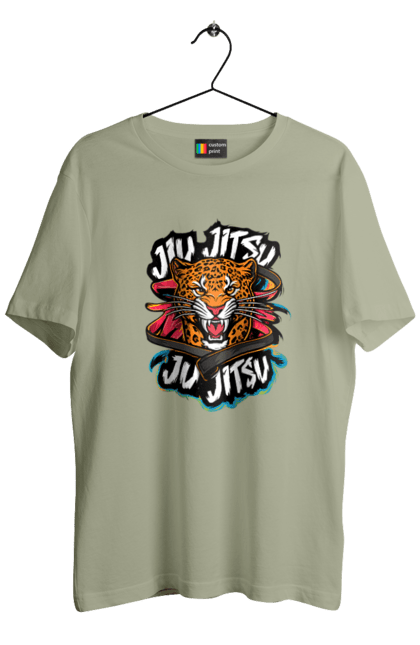 Men's t-shirt with prints Jujutsu. Animal, japan, jiu jitsu, jujutsu, leopard, martial arts, ninja, samurai, sport. 2070702