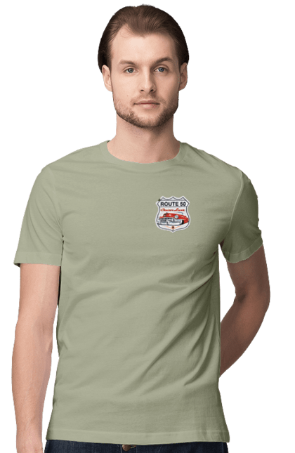 Men`s t-shirt with prints Route 50. Bike, biker, biker club, bikers club, brother, brutal, dude, hot asphalt, hot horse, hot rod, motorcycle, motorcyclist, real man, road 50, road 66, road 80, roads of america, roads of ukraine, roads we choose, speed, take, thirst for speed. 2070702