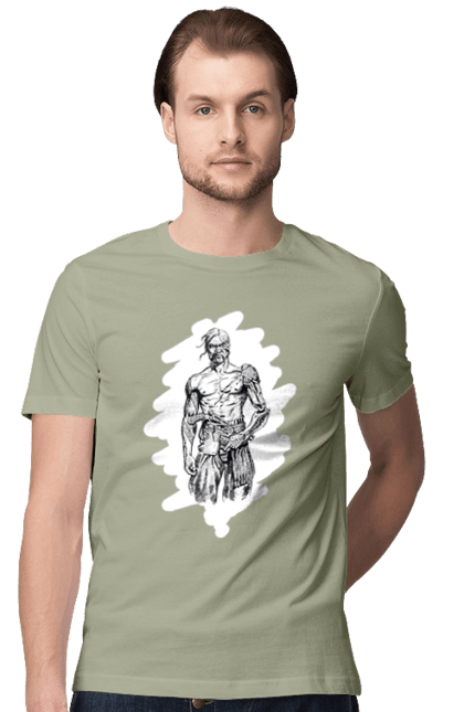 Футболка чоловіча з принтом "Кіборги україни". Вуса, зброя, кіборг, козак, патріот, пістолет, українець, чуб. 2070702