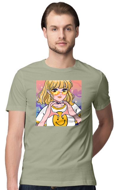 Футболка чоловіча з принтом "Жовта Дівчинка". Аніме, дівчинка, смайл. 2070702