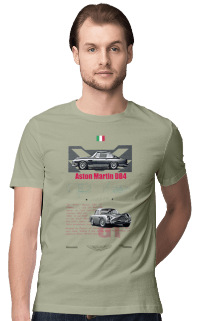 Men's t-shirt with prints Aston Martin DB4. Aston martin, auto, automobile, car, db4, race, sport, sport car. 2070702