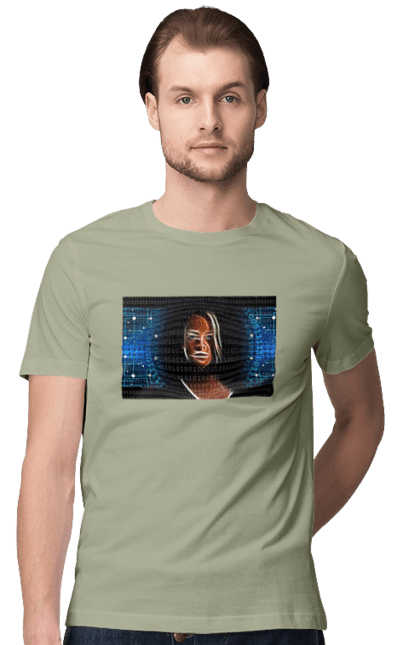 Футболка чоловіча з принтом "Штучний Розум". Айті, айтішник, гик, жінка, знання, інженер, інтелект, кібер, кібернетика, кіборг, код, комп, комп`ютерник, кристал, машинне навчання, мікросхема, мозок, портрет, програміст, професіонал, професія, розробник, розум, світиться, світло, хакер, чіп, штучний інтелект, штучний розум. 2070702