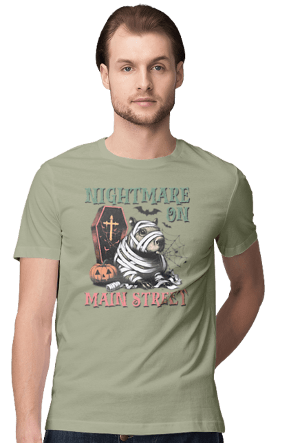 Men's t-shirt with prints Capybara Halloween. Animal, capybara, ghost, halloween, holiday, moon, mummy, pumpkin, rodent. 2070702