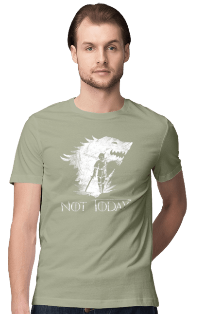 Men's t-shirt with prints Game of Thrones Arya. Arya, game, got, not today, stark, starks, thrones, tv show, wolf, wolves. 2070702