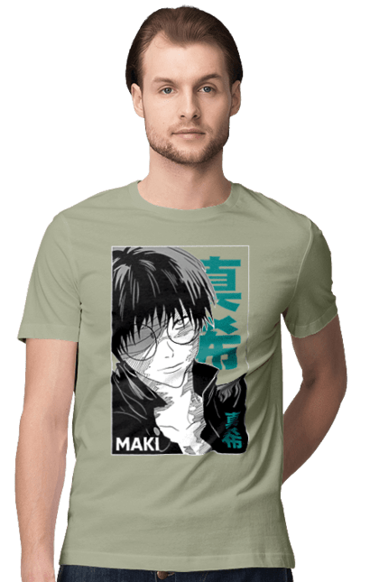 Men's t-shirt with prints Jujutsu Kaisen Maki. Anime, dark fantasy, jujutsu kaisen, magic battle, maki, maki zenin, manga, mystic. 2070702