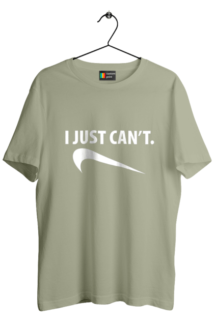 Men's t-shirt with prints I just can't. Demotivator, i can`t, motivation, nike, phrase, sport. 2070702