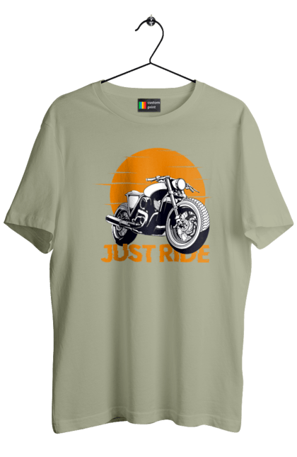 Футболка чоловіча з принтом "Мотоцикл, Просто Їдь". Дорога, їзда, мотоцикл. 2070702