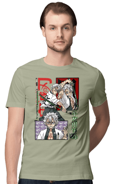 Men's t-shirt with prints Demon Slayer Sanemi. Anime, demon slayer, kimetsu no yaiba, manga, sanemi, sanemi shinazugawa, serial. 2070702