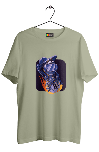 Футболка чоловіча з принтом "Космо біткоїн". Биткоин, бінарний, біткоїн, біткойн, валюта, гроші, крипто, програміст, хакер. 2070702