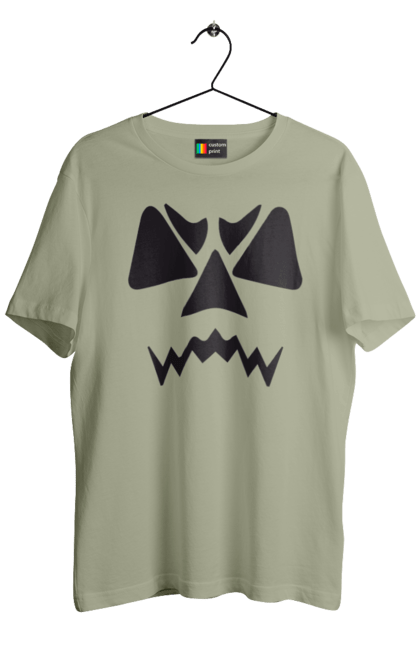 Men's t-shirt with prints Halloween pumpkin face. Costume, halloween, holiday, october, october 31, pumpkin, scary, sweets, trick or treat. 2070702