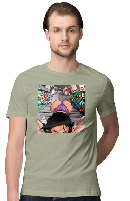 Футболка чоловіча з принтом "Дівчина На Колінах Перед Хлопчиною". Гола, жопа, на колінах, смоктати. 2070702