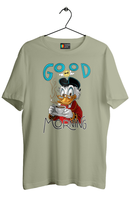 Men's t-shirt with prints Scrooge McDuck. Coffee, cup, disney, mcduck, scrooge, scrooge mcduck, uncle scrooge. 2070702