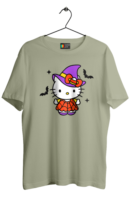 Футболка мужская с принтом Хелло Китти Хэллоуин. Halloween, hello kitty, witch, бренд, ведьма, кот, котенок, персонаж, хелло китти, хэллоуин. 2070702