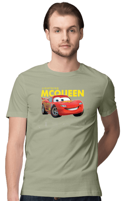 Футболка мужская с принтом Молния Маккуин. Lightning mcqueen, гонки, молния маккуин, мультик, мультфильм, спорт, тачки. 2070702