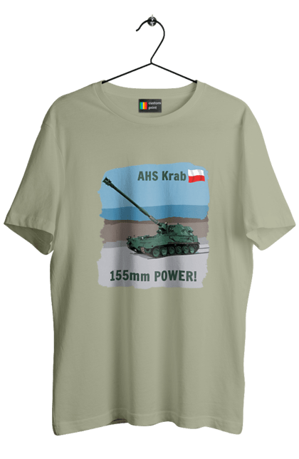 Футболка чоловіча з принтом "155mm Power! САУ Krab оливковий". Ahs krab, артилерія, гаубиця, краб, польща, сау. 2070702