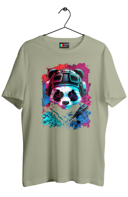 Футболка чоловіча з принтом "Панда в VR шолом". Віртуальна реальність, гік, панда, персонаж, шолом. 2070702
